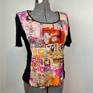 Simon Chang Y2K Mesh Collage Style Top Art To Wear XL